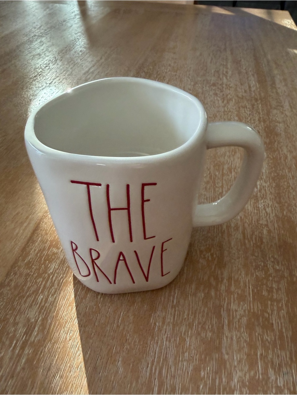 Rae Dunn White Mug with Red 'THE BRAVE' Lettering